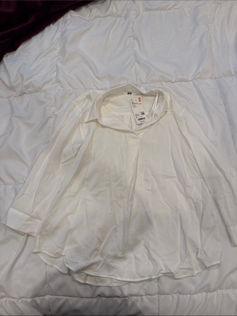 Uniqlo White Skipper Collar 3/4 Sleeve Blouse - Women